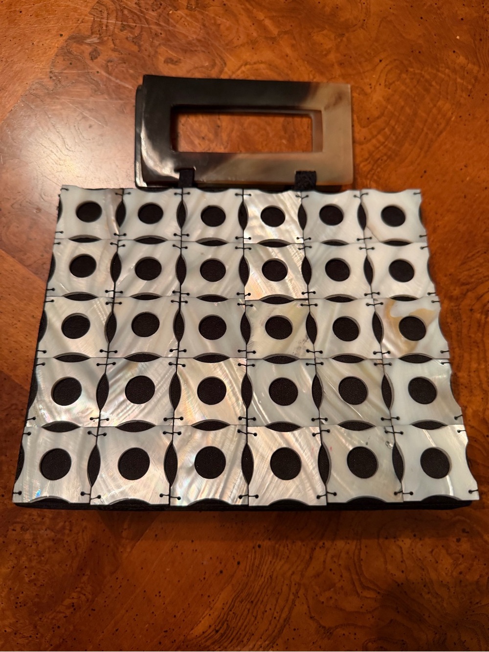 Mad Bags Mother of Pearl and Black Mini Handbag -Geometric Circle Design VTG